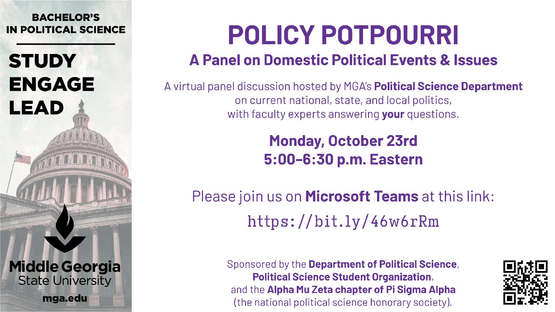 Political Science Discussion Series: Policy Potpourri flyer.